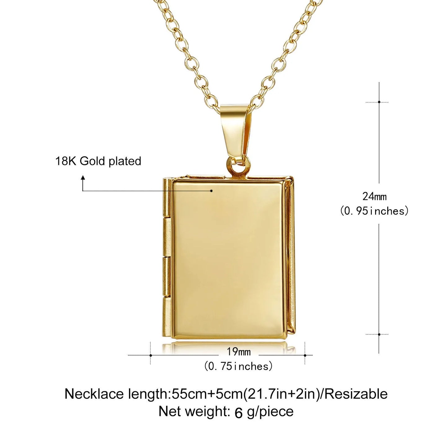 Detailed view of a book-style personalized photo locket pendant with two custom pictures.