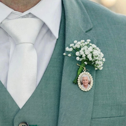 Personalized Memorial Photo Bouquet Brooch – Custom Picture Wedding Pin, Keep Loved Ones Close on Your Special Day