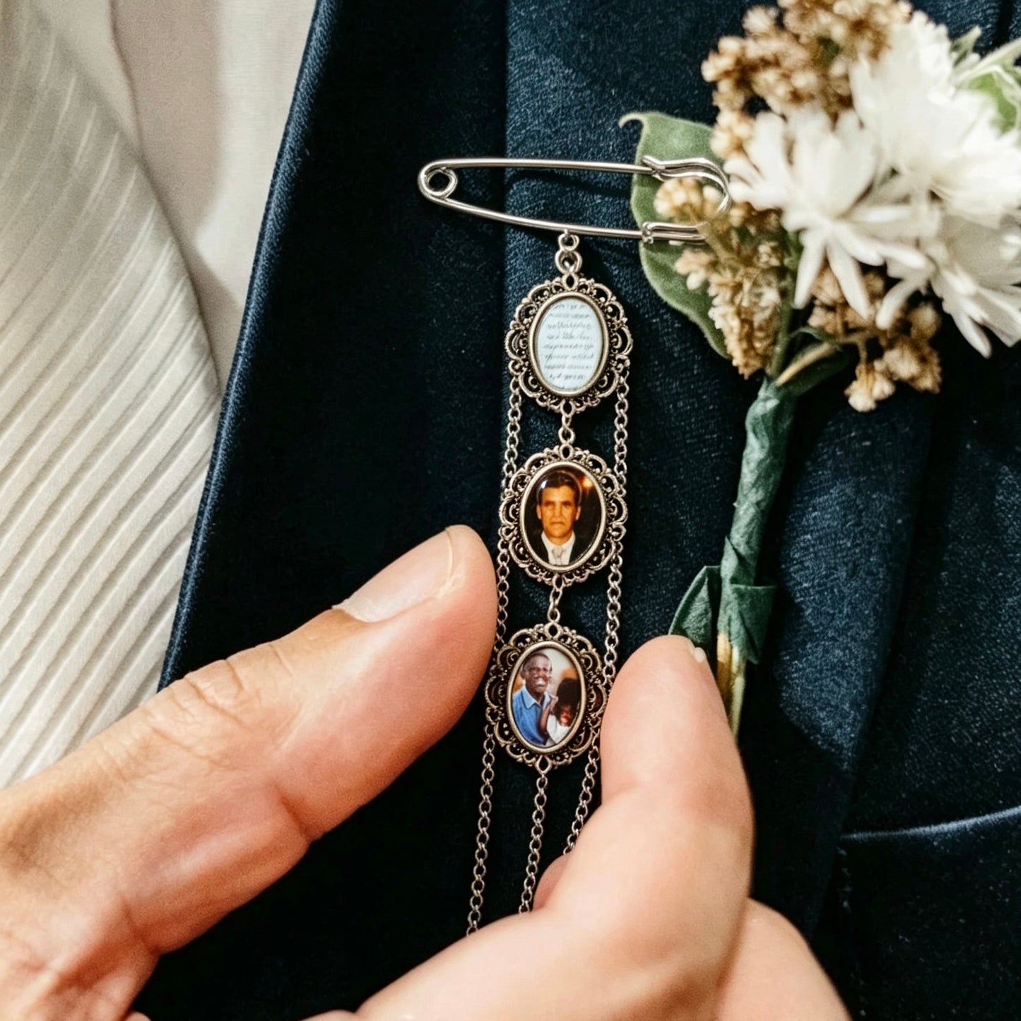 Personalized Memorial Photo Bouquet Brooch – Custom Picture Wedding Pin, Keep Loved Ones Close on Your Special Day