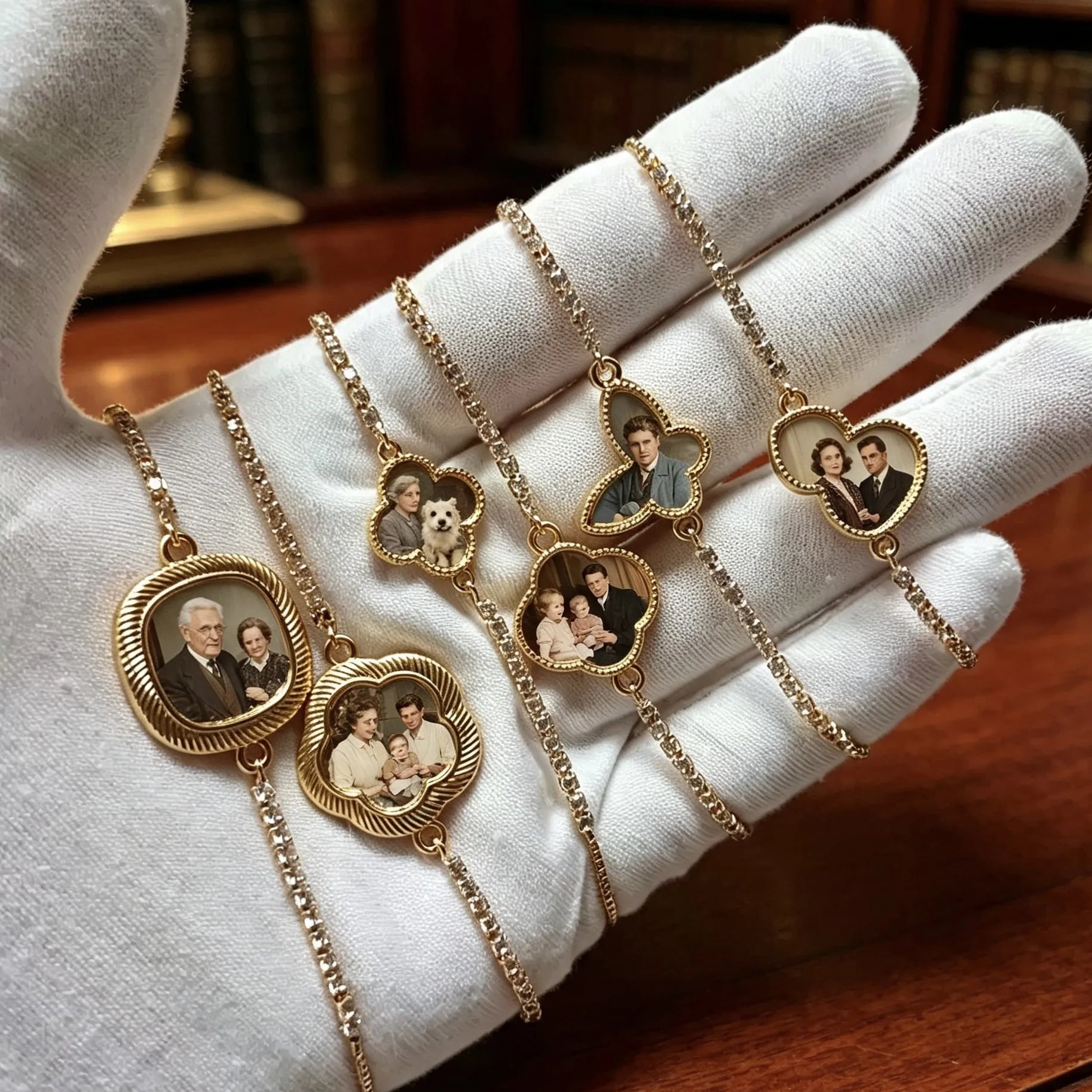 Custom couple photo bracelet with personalized image, romantic anniversary gift for him and her.