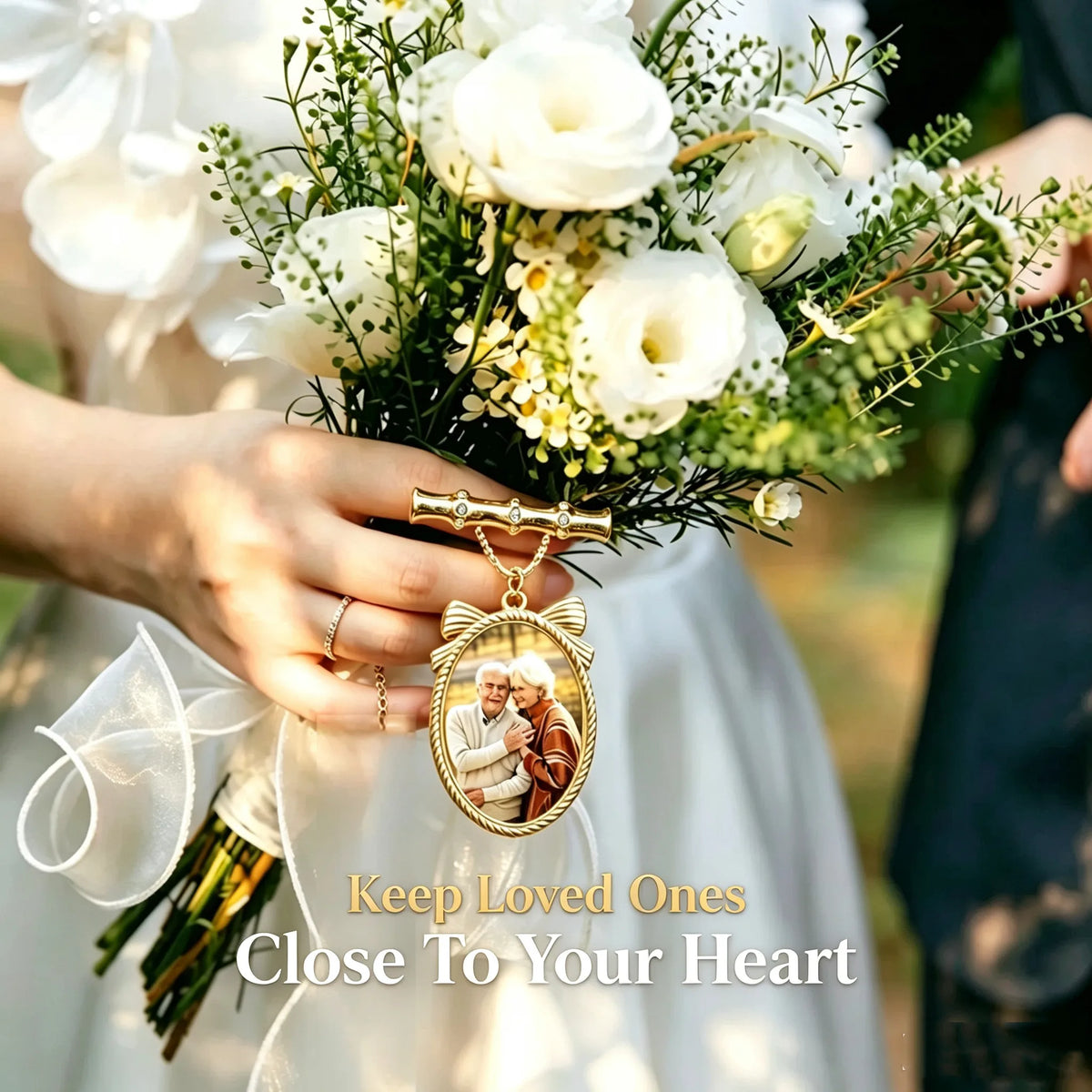 Custom gold bow photo brooch with personalized picture design, elegant vintage jewelry gift.