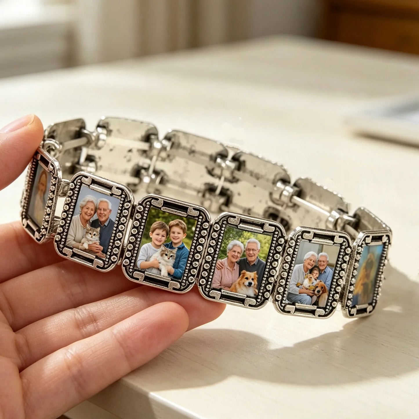 This custom picture bracelet transforms your favorite photos into wearable keepsakes. Perfect for anniversaries, birthdays, Mother's Day, Christmas and memorial gifts.