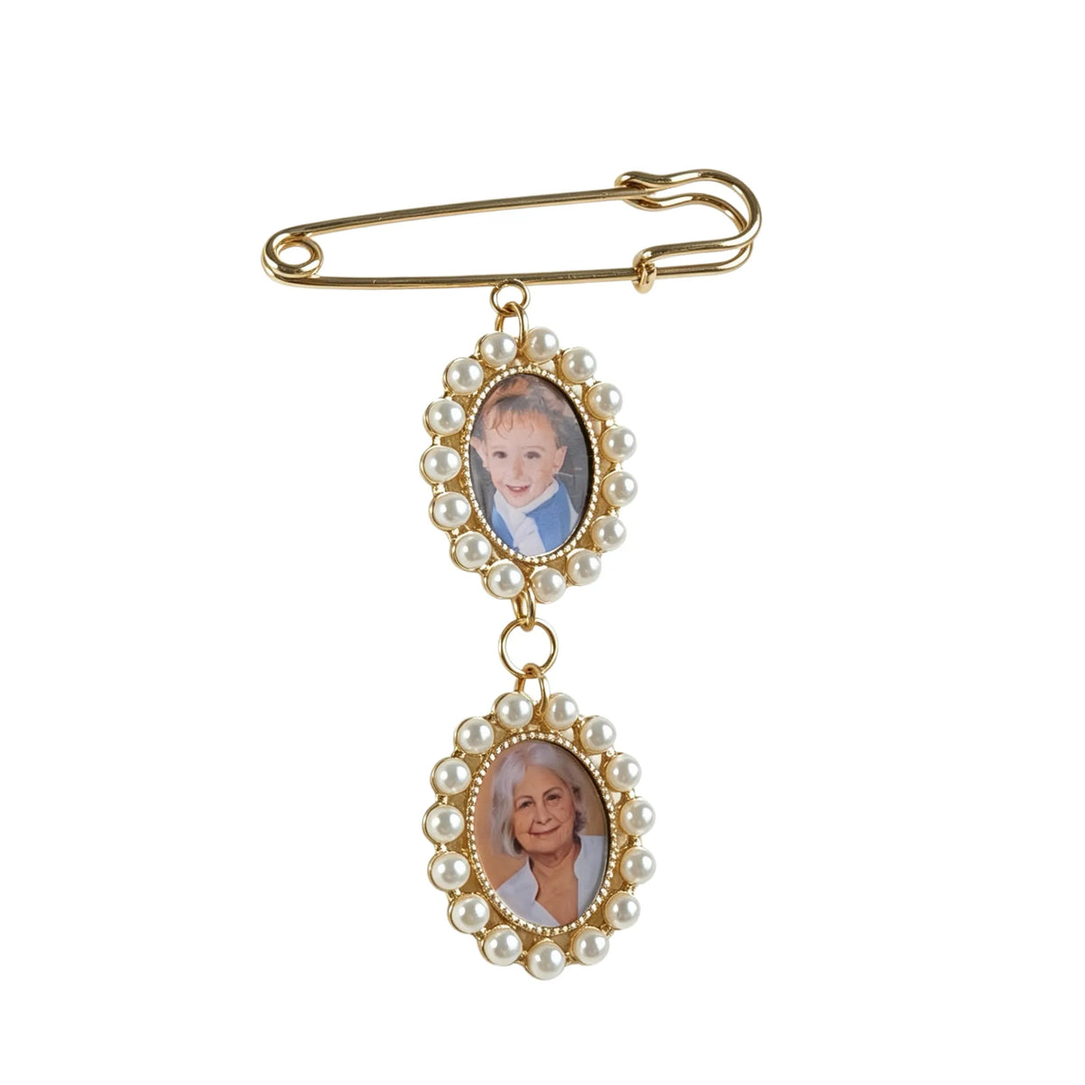 Custom photo brooch with two photo charms personalized picture jewelry