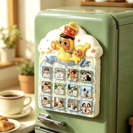 A personalized fridge magnet customized with up to 12 meaningful photos. Handmade with durable resin and a strong magnetic backing, perfect for displaying family memories, pets, children, couples and unforgettable moments.