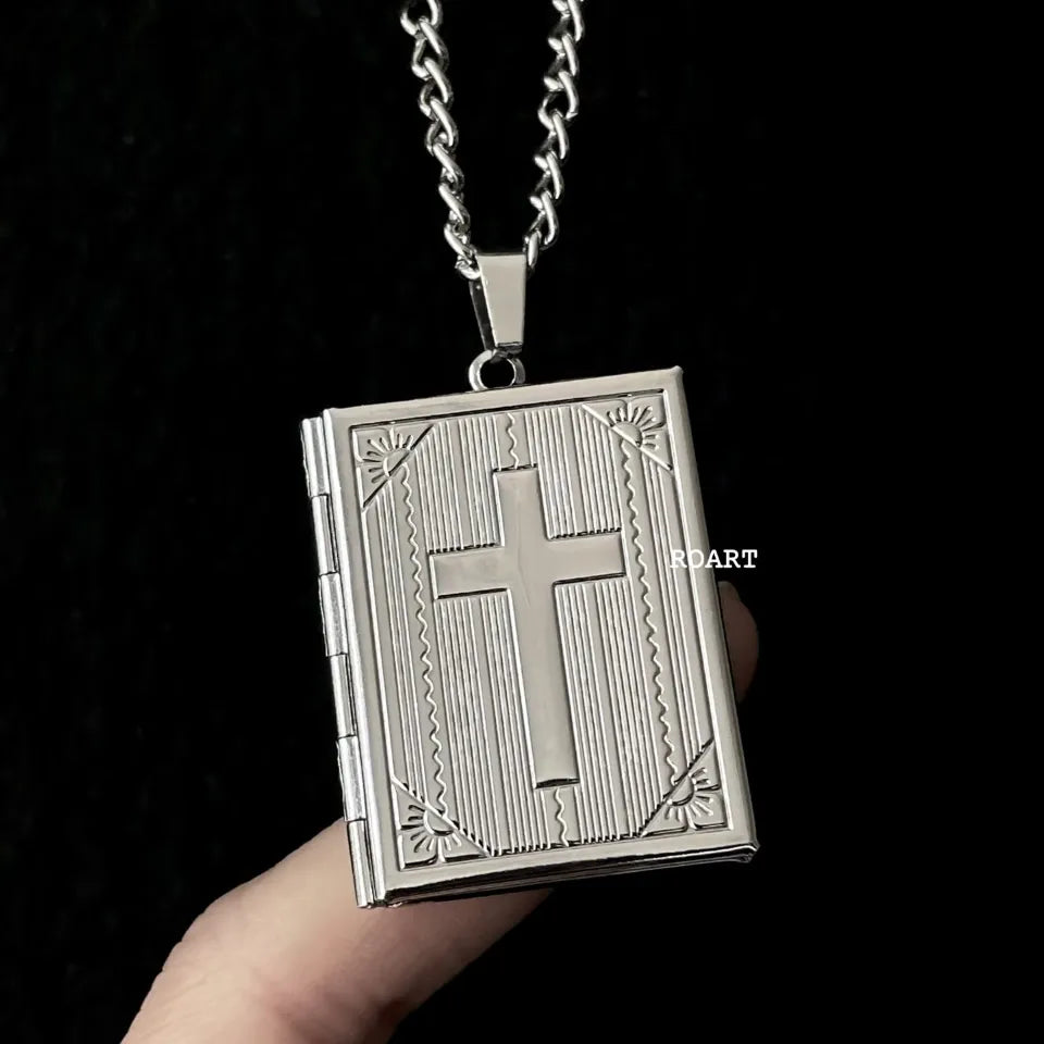 Personalized family photo cross locket necklace