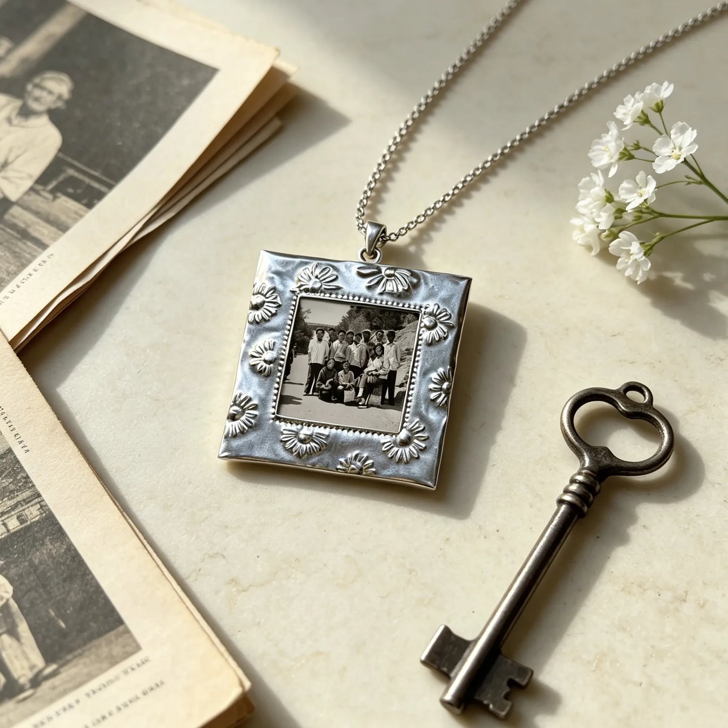 Custom family photo frame necklace designed as a meaningful keepsake gift.
