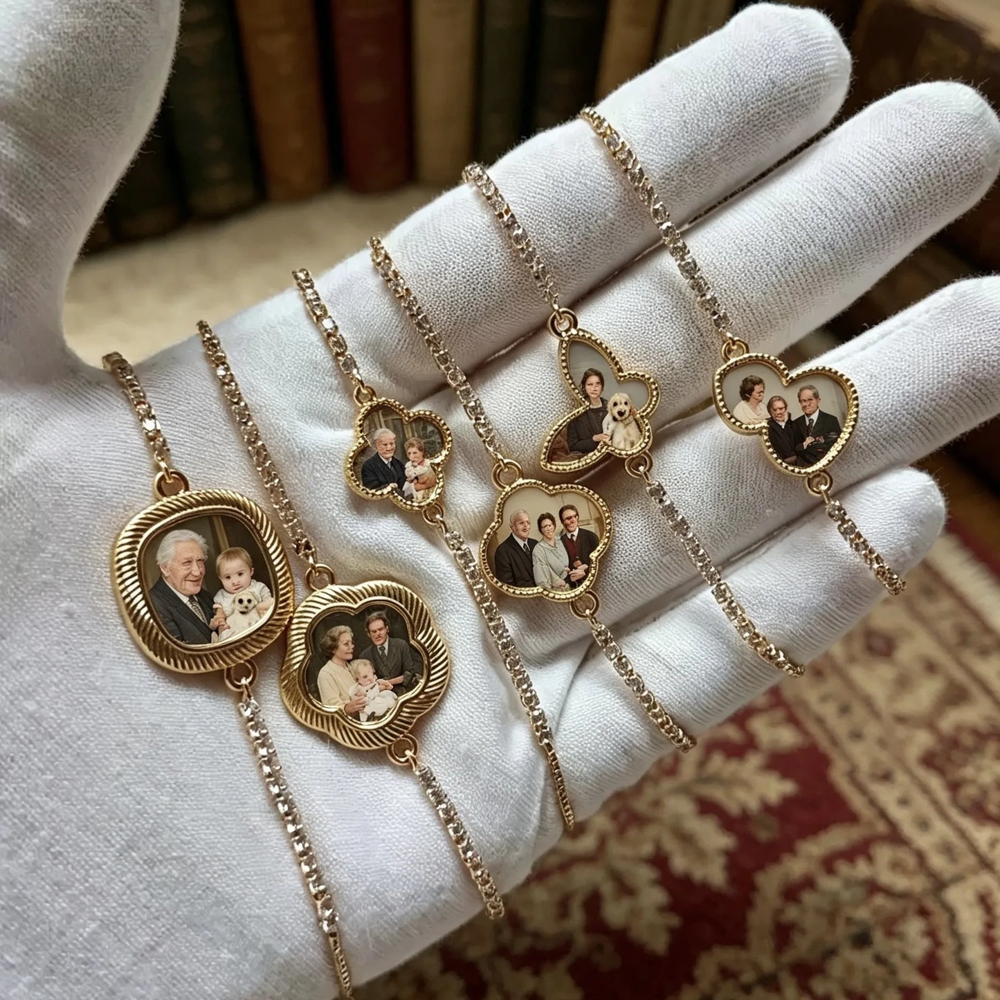 Custom family photo bracelet designed as a timeless keepsake with personalized picture charm.