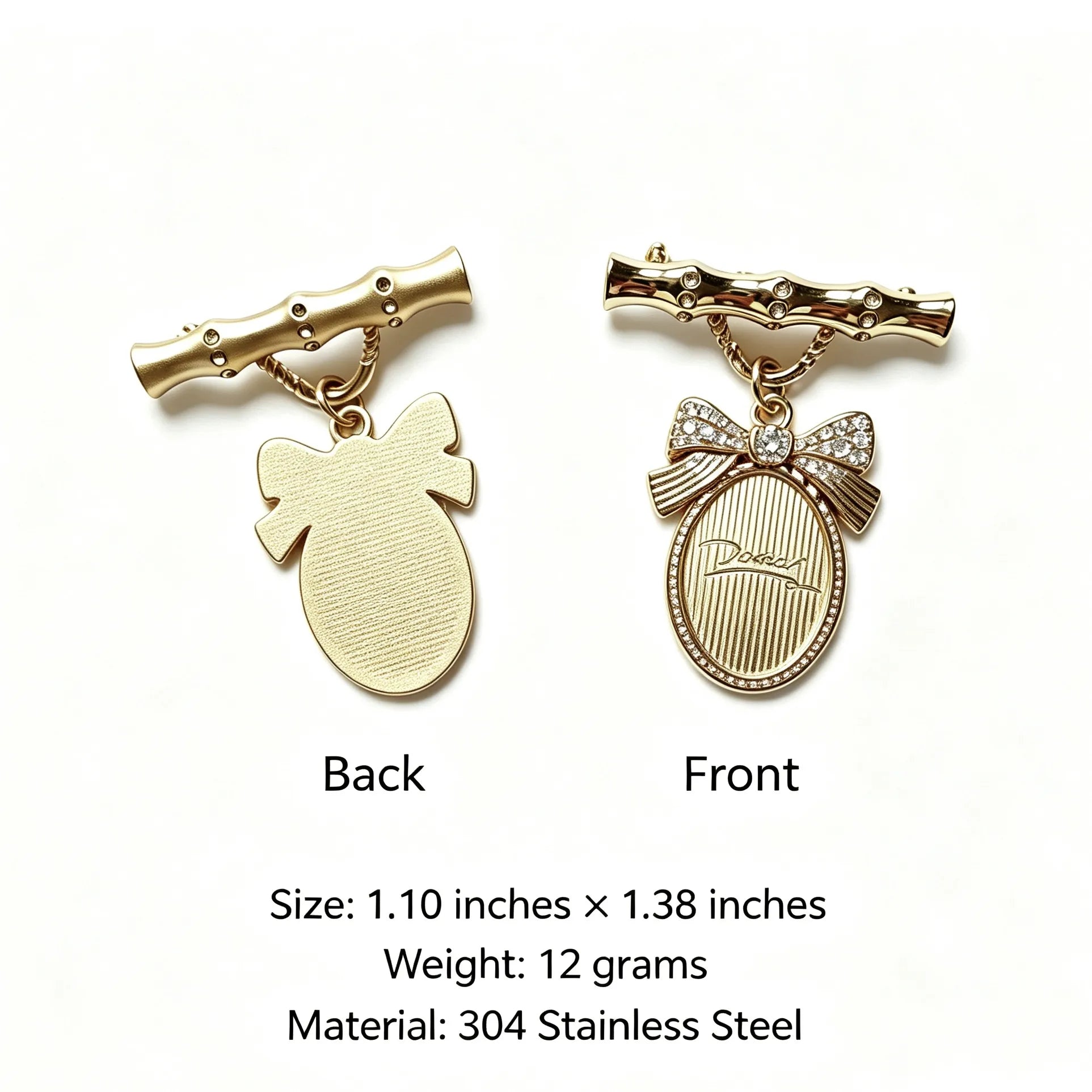 Close up view of gold bow vintage photo brooch showing detailed craftsmanship.