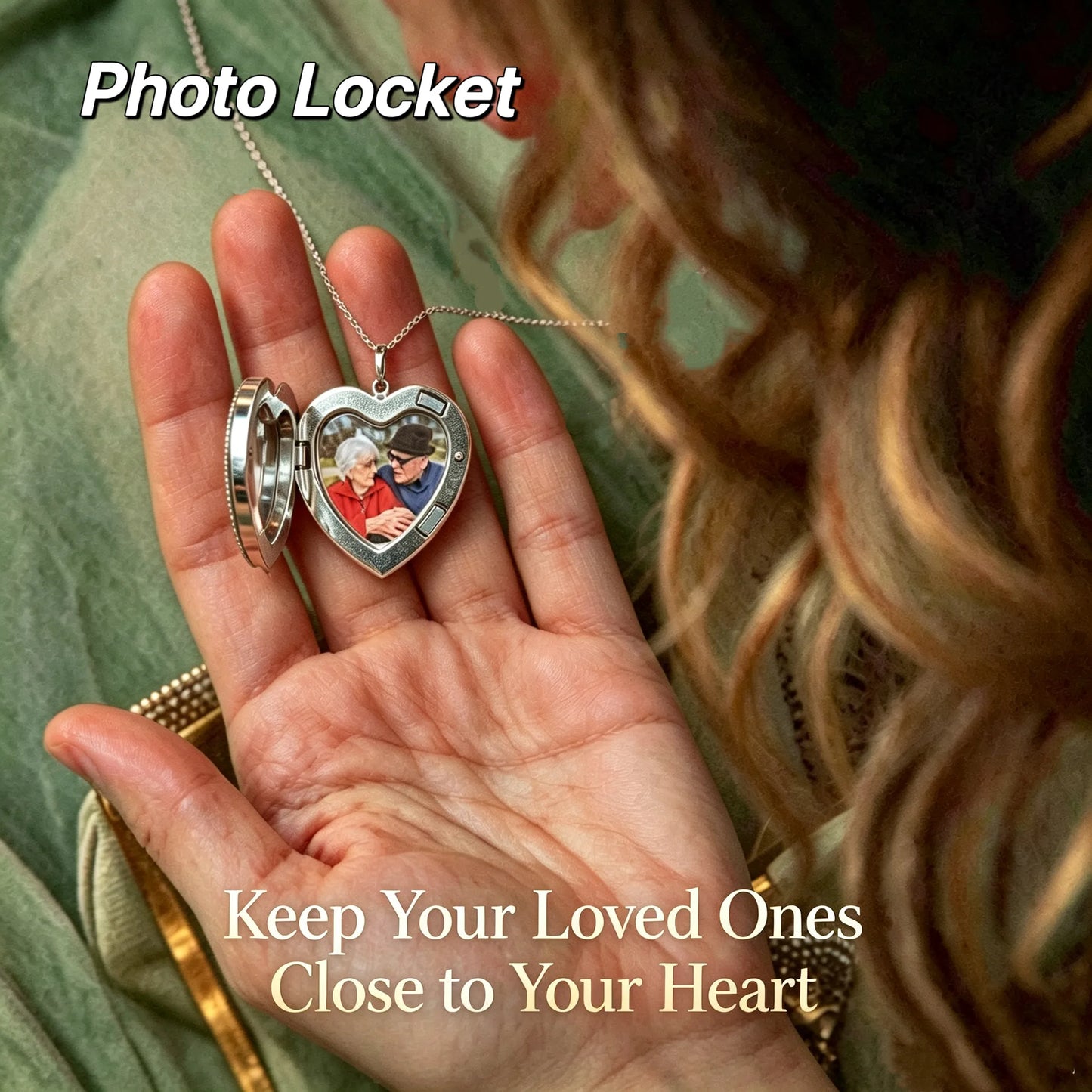 Heart photo necklace gift for mom with personalized family picture pendant.