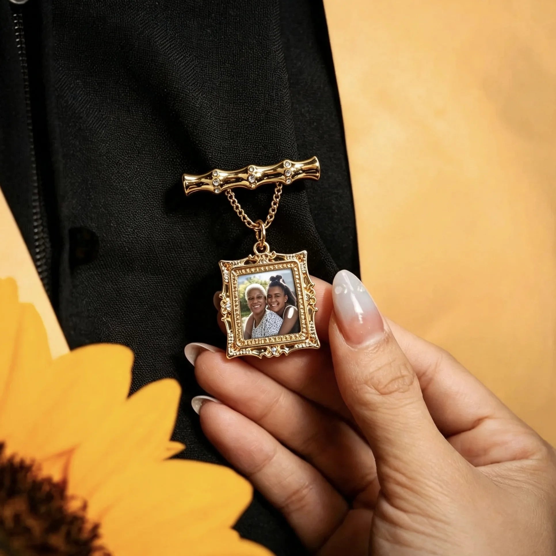 Mother daughter personalized photo brooch sentimental gift