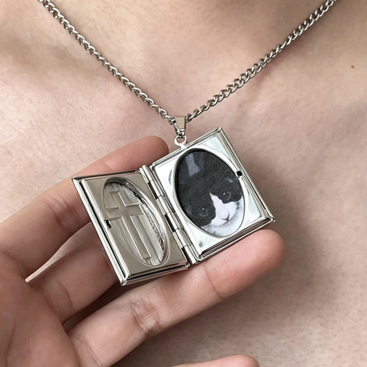 Personalized cross photo locket necklace with custom memorial picture