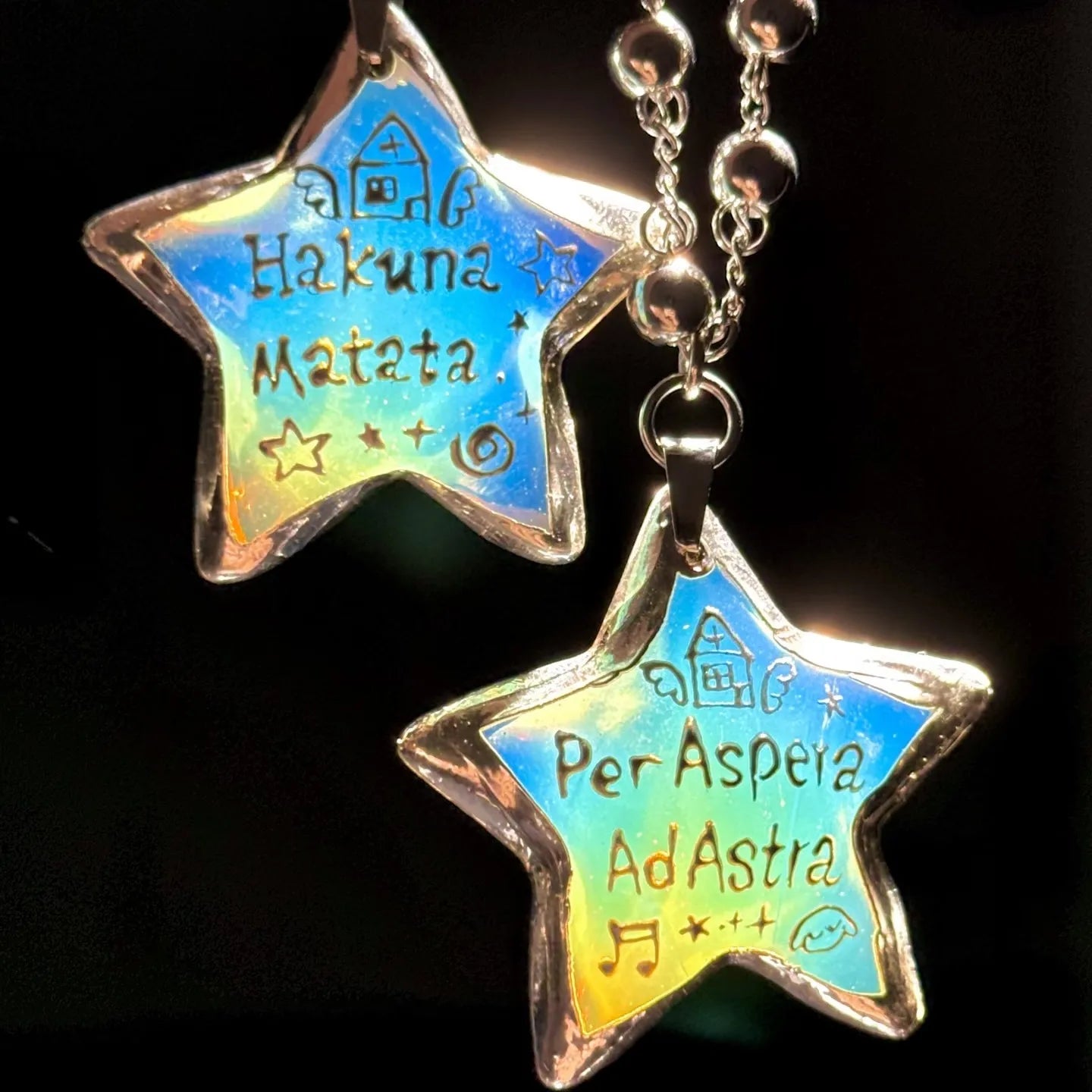 Personalized iridescent star charm with  inspirational message, a unique handmade keepsake gift for family, friends, birthdays and special occasions.