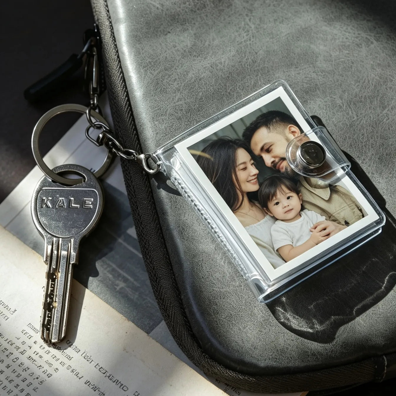 Personalized mini photo album keychain with custom printed family photos