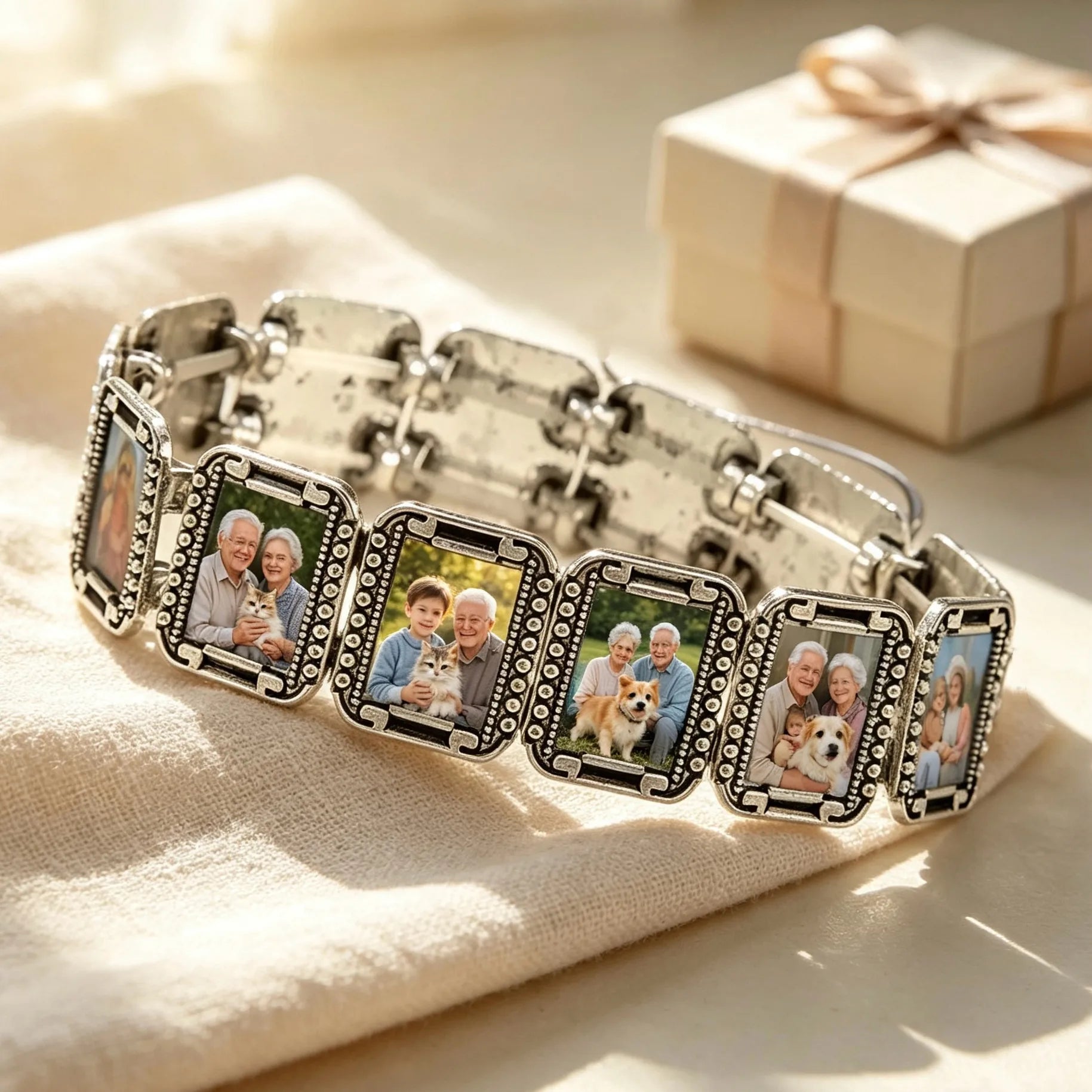 This custom picture bracelet transforms your favorite photos into wearable keepsakes. Perfect for anniversaries, birthdays, Mother's Day, Christmas and memorial gifts.