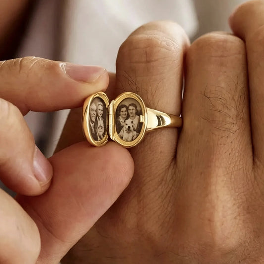 Carry two treasured memories with a personalized photo locket ring.