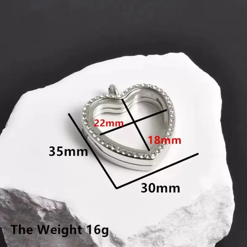 Personalized photo necklace showing clear picture insert inside heart pendant.
