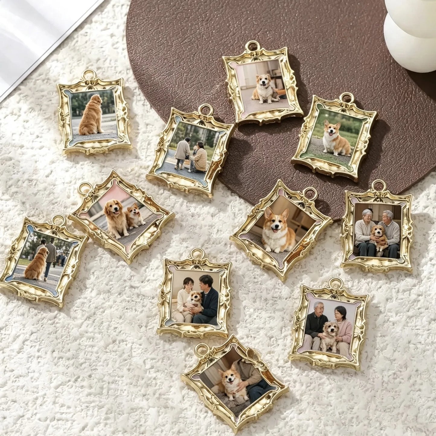 Vintage-inspired personalized photo necklaces featuring custom family, baby, pet, and couple pictures.